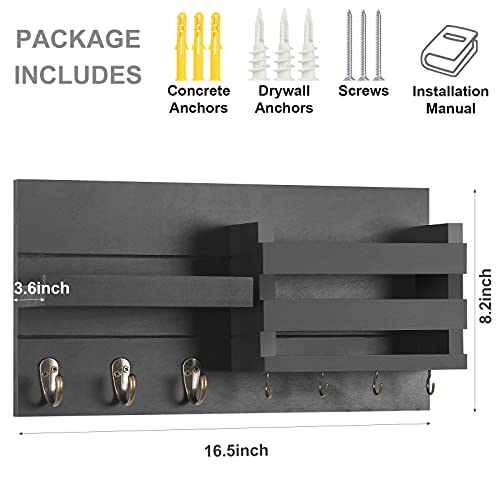 Lwenki Mail Organizer for Wall Mount – Key Holder with Shelf Includes Letter Holder and Hooks for Coats, Dog Leashes – Rustic Wood with Flush Mounting Hardware (16.5” x 8.7” x 3.5”) - Image 5