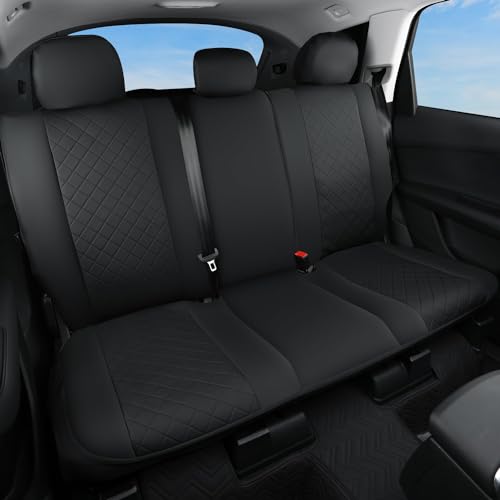 GIANT PANDA Rear Seat Cover for Cars (50-54''), Sedans, SUV, Truck, Universal Faux Leather Back Seat Protector 60/40 Split Automotive Bench Seat Cover (Black) - Image 1