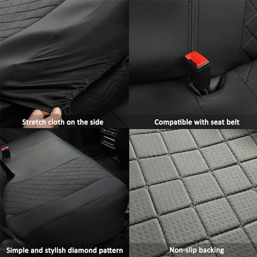 GIANT PANDA Rear Seat Cover for Cars (50-54''), Sedans, SUV, Truck, Universal Faux Leather Back Seat Protector 60/40 Split Automotive Bench Seat Cover (Black) - Image 5