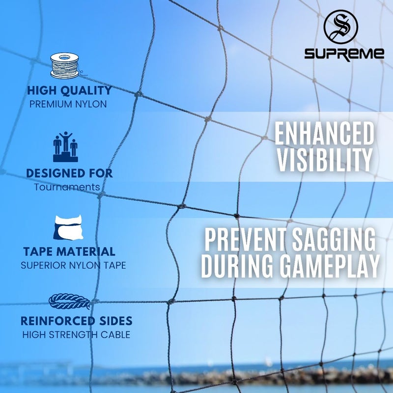 SUPREME Volleyball Net Nylon (4 Side Tape) Thick Qlty, 10 Mesh (Pack of 1) Volleyball Net (Black, White) - Image 4