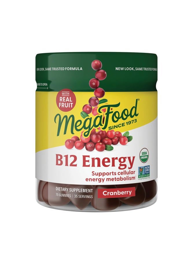 MegaFood مكملات ميغا فود فيتامين ب12 للطاقة - نباتي - مع فيتامينات ميثيل ب12 لدعم إنتاج الطاقة الخلوية - توت بري - مكمل يومي لفيتامين ب12 - عضوي من وزارة الزراعة الأمريكية - 70 حبة جيلاتينية، 35 حصة - Image 1