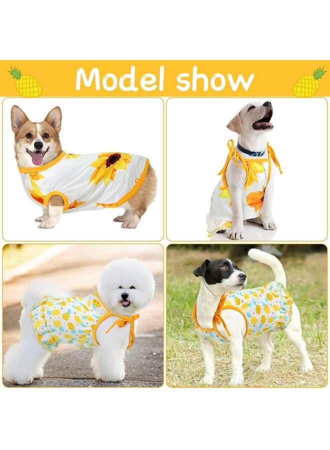 Frienda 4 Pieces Pet Clothes Set Include 2 Pieces Cute Pet Dress Lovely Fruit Dog Dress and 2 Pieces Dog Shirt Breathable Pet T-Shirt Puppy Clothes for Pet (Pineapple, Sunflower,Medium) - Image 5