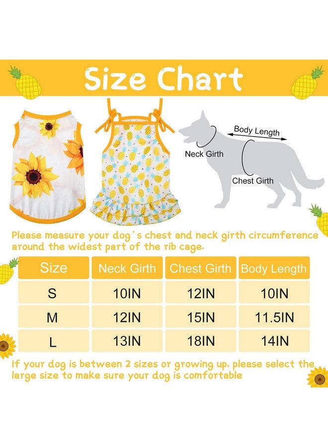 Frienda 4 Pieces Pet Clothes Set Include 2 Pieces Cute Pet Dress Lovely Fruit Dog Dress and 2 Pieces Dog Shirt Breathable Pet T-Shirt Puppy Clothes for Pet (Pineapple, Sunflower,Medium) - Image 2