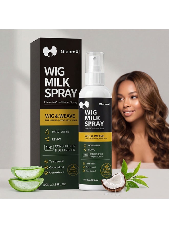 GleamXi Wig Milk Spray, Synthetic Wig Spray, Detangling, Frizz Control, Hydrating Conditioning, Shine Wig Care Spray, for Synthetic and Human Hair Wigs, Wig Accessories, 100ml - Image 1