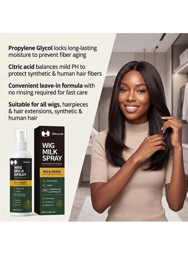 GleamXi Wig Milk Spray, Synthetic Wig Spray, Detangling, Frizz Control, Hydrating Conditioning, Shine Wig Care Spray, for Synthetic and Human Hair Wigs, Wig Accessories, 100ml - Image 2