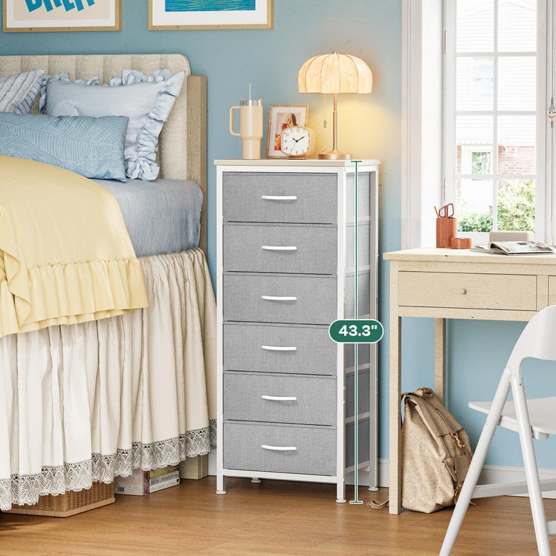 Huuger 43.3 Inch Tall Dresser for Bedroom, 6 Drawer Night Stand & Chests of Drawers, Fabric Dresser for Closet, Bedroom, Nightstand, End Table with Metal Frame, Storage Tower with Fabric Bins, Grey - Image 2