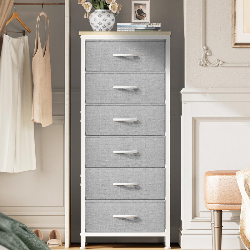 Huuger 43.3 Inch Tall Dresser for Bedroom, 6 Drawer Night Stand & Chests of Drawers, Fabric Dresser for Closet, Bedroom, Nightstand, End Table with Metal Frame, Storage Tower with Fabric Bins, Grey - Image 1