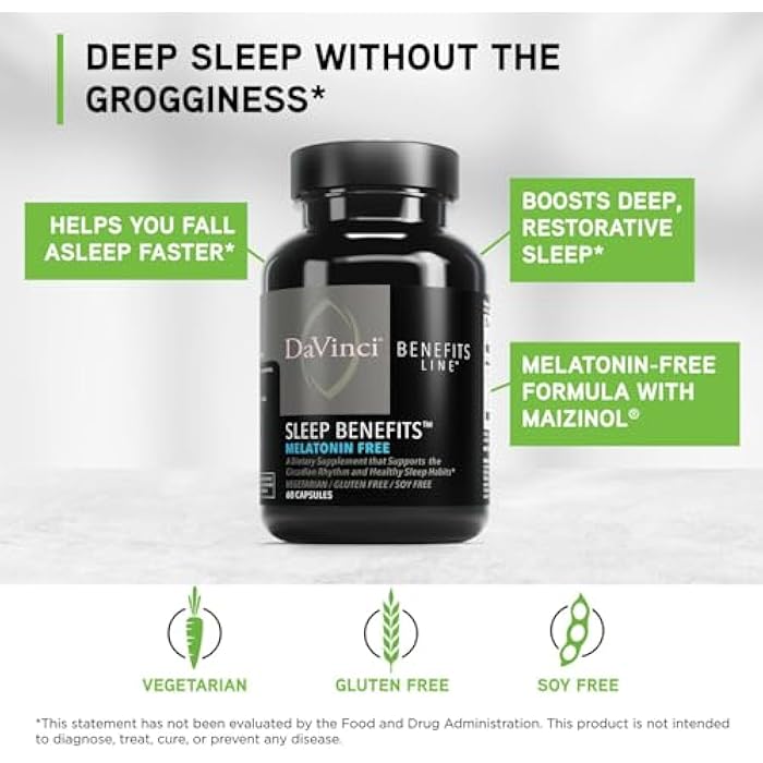 DAVINCI LABS Sleep Benefits - Melatonin-Free Sleep Support Supplement - Contains Maizinol, Shoden Ashwagandha, Suntheanine L-Theanine & More - Also Offers Stress Support - 60 Capsules. - Image 3