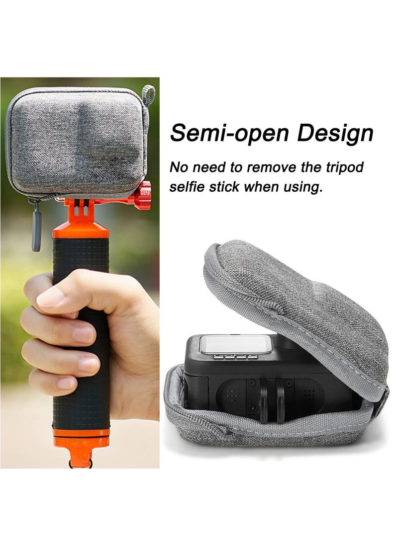 For GoPro Hero 12 / 11 / 10 / 9 / 8 / 7 Carrying Bag, Bottom Half Opening Design Supports Connecting Selfie Stick, Tripod Action Camera Accessories EVA Hard Mini Travel Storage Bag (Grey)  - Image 4