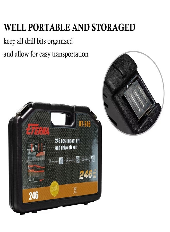 ETERNA Drill Bit Set, 246 PCS Titanium HSS Drill Bit Kit Screwdriver Bit Kit, with Carry Case for Metal, Masonry, Wood, Plastics Cement Drilling - Image 4