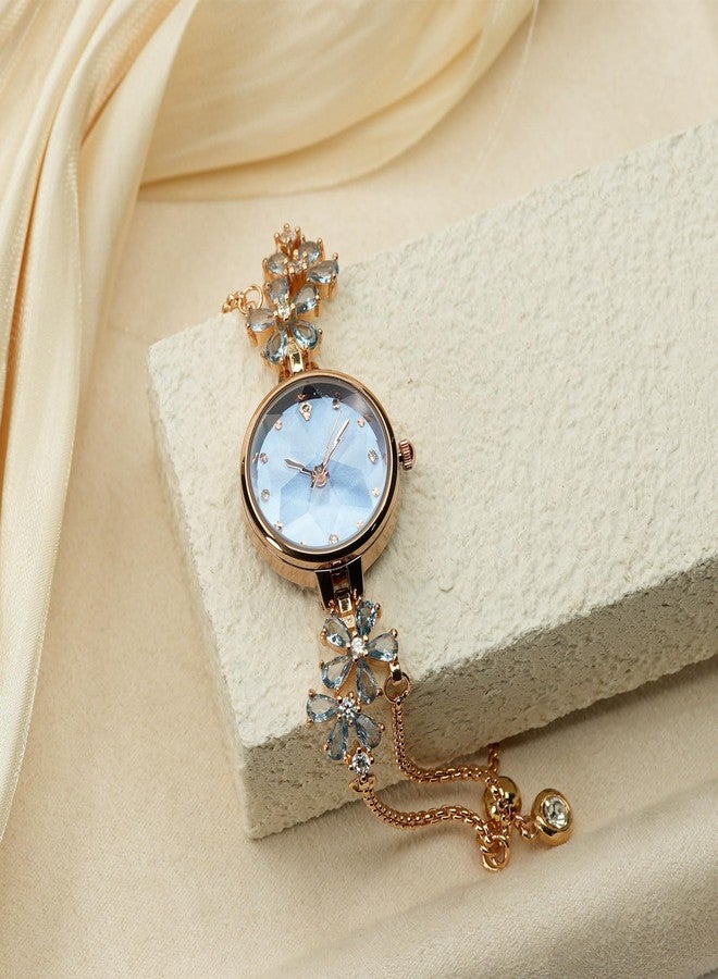 TIME100 Blue Watch for Women Ladies Fashion Dress Bracelet Quartz Wrist Watch Round Dial Brass Strap with Diamonds Waterproof Women Watch (Ice Blue) - Image 4