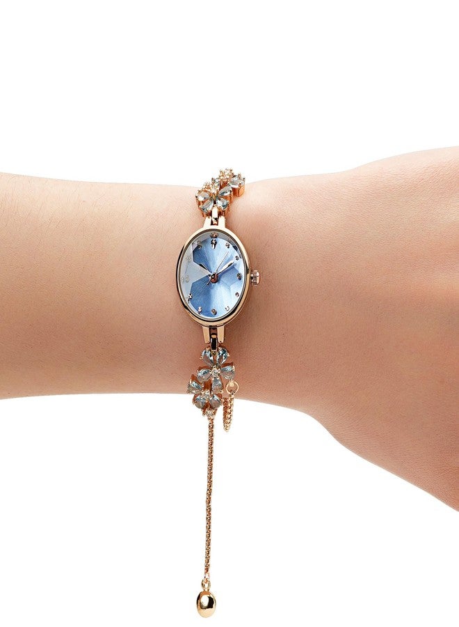 TIME100 Blue Watch for Women Ladies Fashion Dress Bracelet Quartz Wrist Watch Round Dial Brass Strap with Diamonds Waterproof Women Watch (Ice Blue) - Image 3