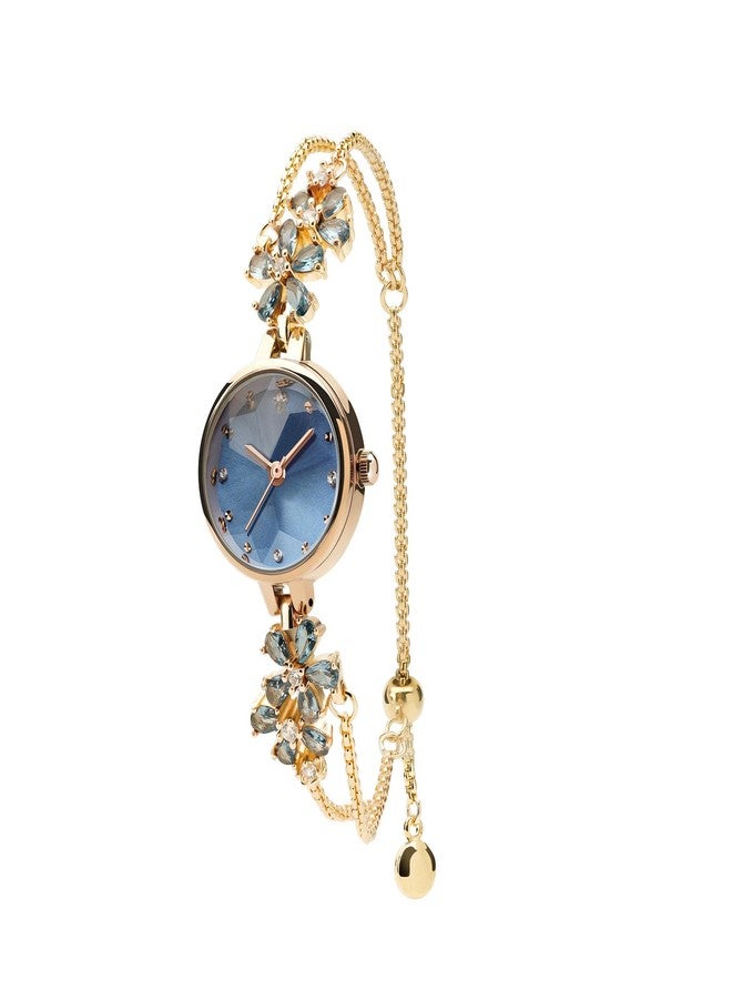 TIME100 Blue Watch for Women Ladies Fashion Dress Bracelet Quartz Wrist Watch Round Dial Brass Strap with Diamonds Waterproof Women Watch (Ice Blue) - Image 1