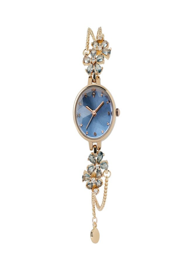 TIME100 Blue Watch for Women Ladies Fashion Dress Bracelet Quartz Wrist Watch Round Dial Brass Strap with Diamonds Waterproof Women Watch (Ice Blue) - Image 2