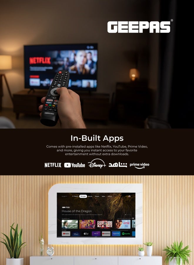 Geepas 65'' 4K UHD, Google Smart LED TV With Remote Control (english) , Chromecast Built-in, Wall Mount Bracket, 2 USB & 4 HDMI Port, Bluetooth, WIFI, Screen Sharing - Image 5