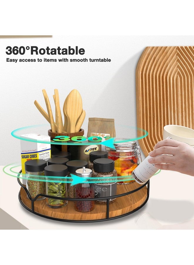 AXTEE Lazy Susan Turntable Organizer for Cabinet Pantry Kitchen Countertop Refrigerator Cupboard, Pine Wood, 9", Carbonized Black - Image 2