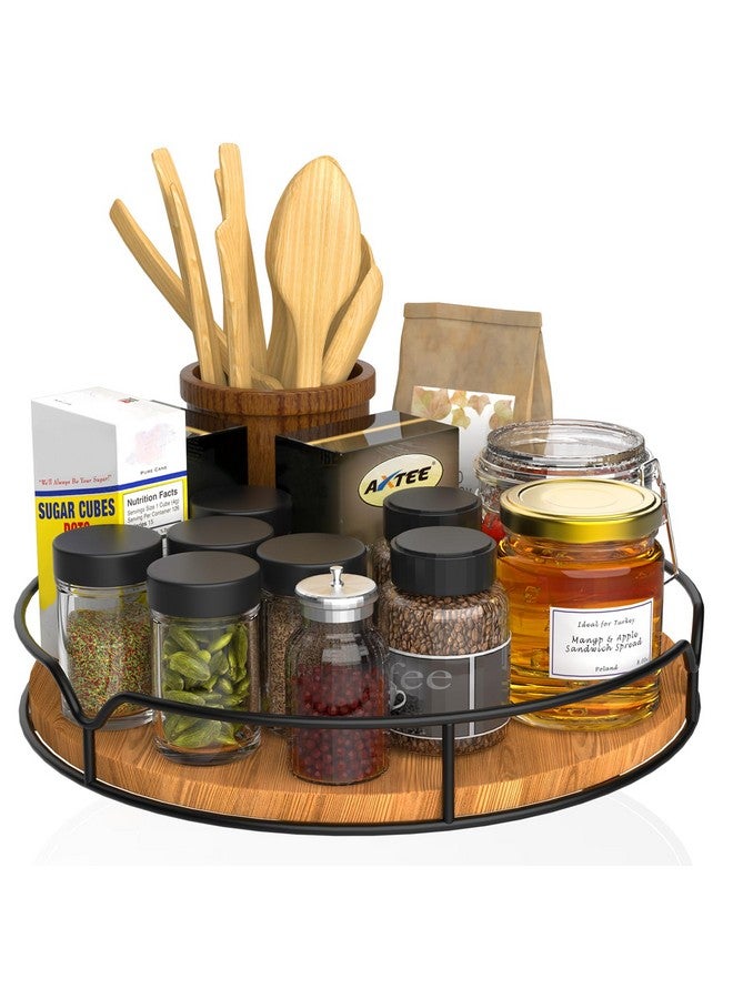 AXTEE Lazy Susan Turntable Organizer for Cabinet Pantry Kitchen Countertop Refrigerator Cupboard, Pine Wood, 9", Carbonized Black - Image 1