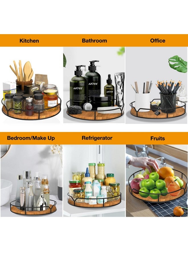 AXTEE Lazy Susan Turntable Organizer for Cabinet Pantry Kitchen Countertop Refrigerator Cupboard, Pine Wood, 9", Carbonized Black - Image 4
