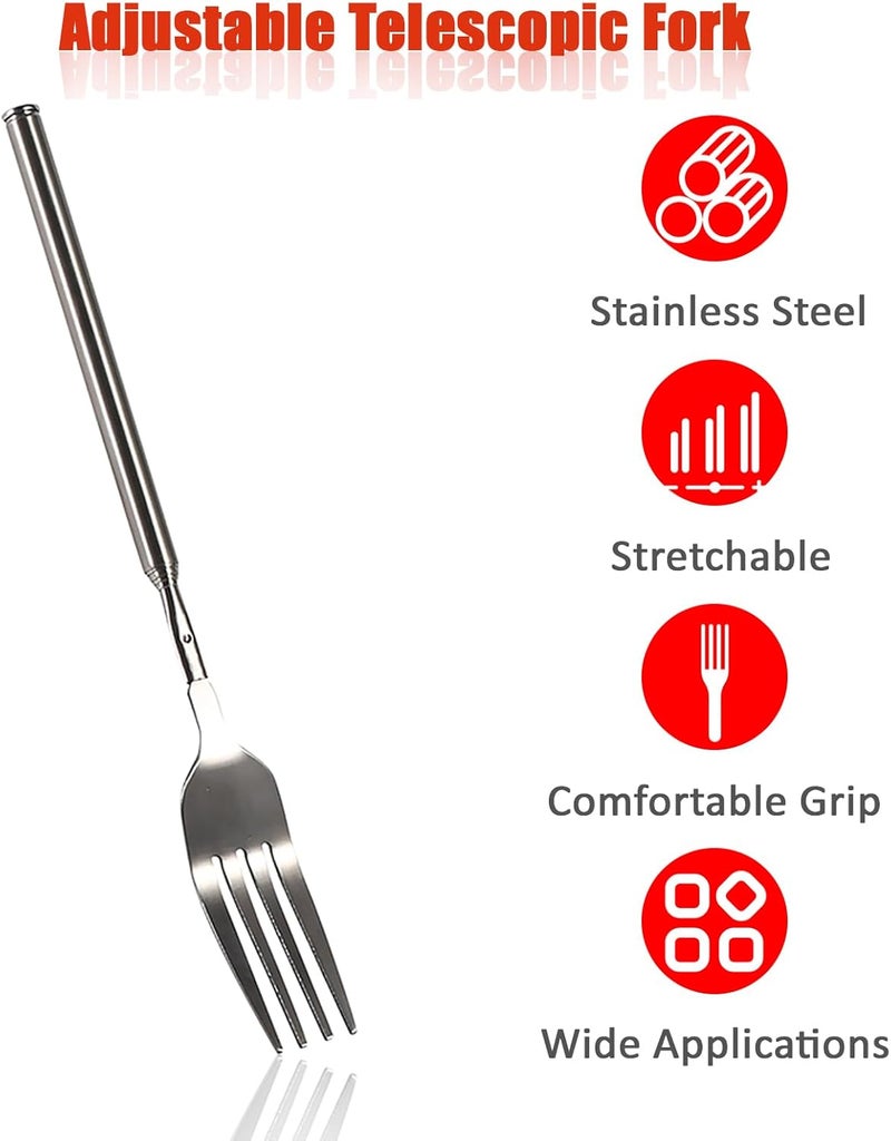 SHYEKYO شوكة عشاء قابلة للتعديل من الفولاذ المقاوم للصدأ شوكة شواء قابلة للتمديد شوكة فواكه وحلويات ذات مقبض طويل لتناول عشاء الشواء والحلويات والنقانق والخضروات 87254 بوصة - Image 2