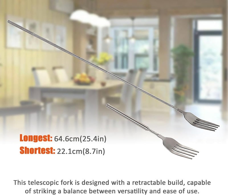 SHYEKYO شوكة عشاء قابلة للتعديل من الفولاذ المقاوم للصدأ شوكة شواء قابلة للتمديد شوكة فواكه وحلويات ذات مقبض طويل لتناول عشاء الشواء والحلويات والنقانق والخضروات 87254 بوصة - Image 5