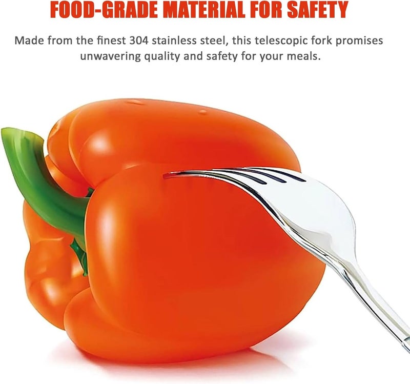 SHYEKYO شوكة عشاء قابلة للتعديل من الفولاذ المقاوم للصدأ شوكة شواء قابلة للتمديد شوكة فواكه وحلويات ذات مقبض طويل لتناول عشاء الشواء والحلويات والنقانق والخضروات 87254 بوصة - Image 3