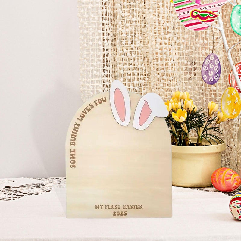 My First Easter Wooden Footprint Sign DIY Memorial Card Photo Prop Arched - Image 5