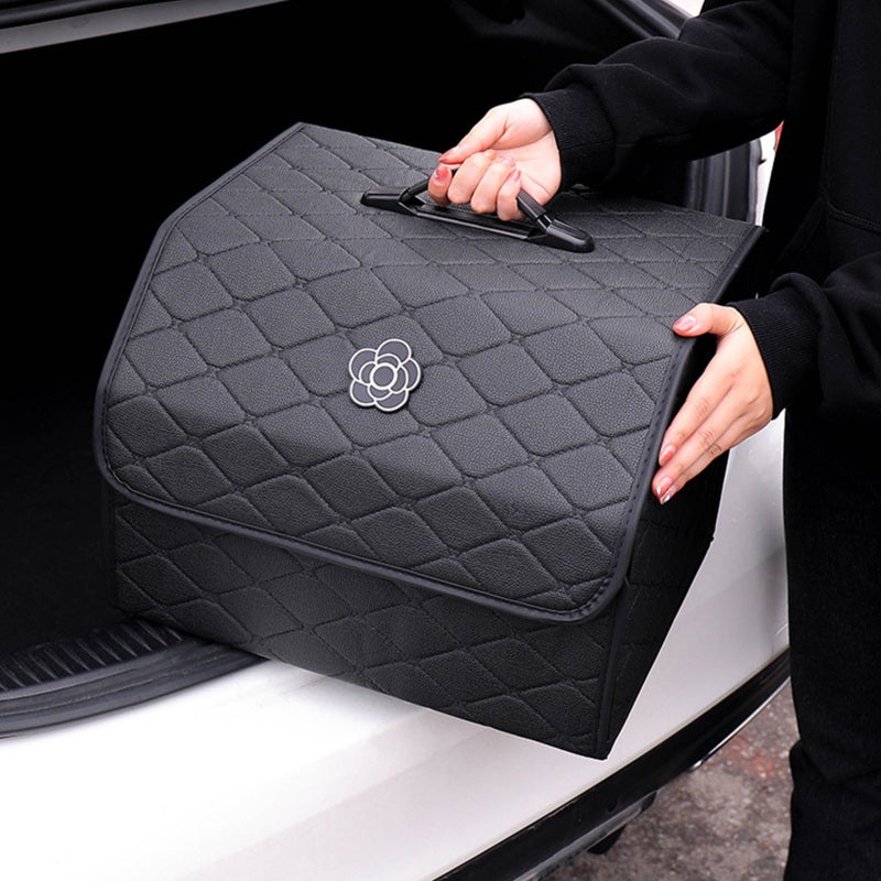 Car Trunk Storage Organizer Black Large Capacity Dustproof Trunk Organizer with Lid - Reinforced Construction Portable for Vehicle Use - Image 5