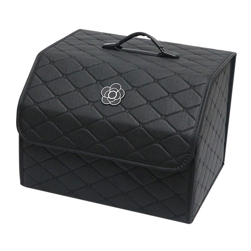Car Trunk Storage Organizer Black Large Capacity Dustproof Trunk Organizer with Lid - Reinforced Construction Portable for Vehicle Use - Image 1