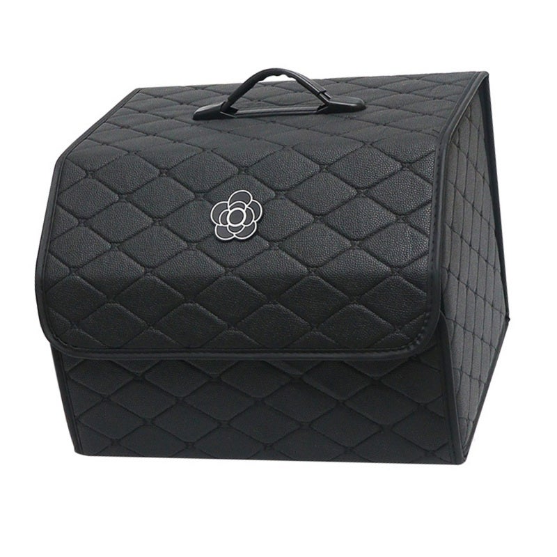 Car Trunk Storage Organizer Black Large Capacity Dustproof Trunk Organizer with Lid - Reinforced Construction Portable for Vehicle Use - Image 2