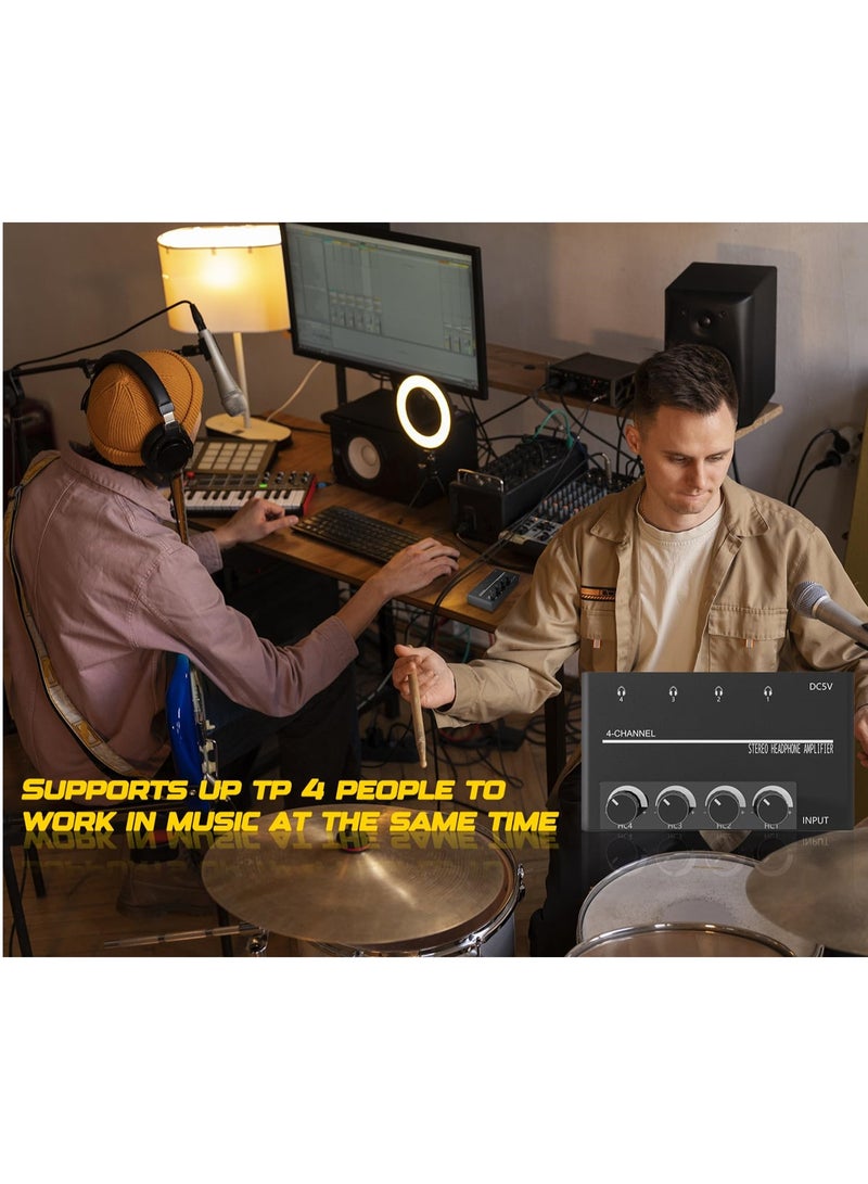 4 Channel Headphone Amplifier, Stereo Audio Amp Splitter with 4 Headphones Output Jacks and Audio Input - Ideal for Music Sharing and DJ - Image 5