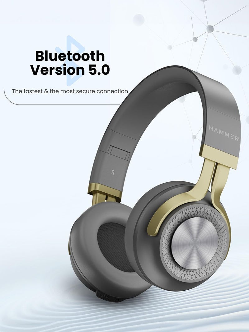 HAMMER Bash 2.0 Over The Ear Wireless Bluetooth Headphones with Mic, Deep Bass, Foldable Headphones, Upto 8 Hours Playtime, Workout/Travel, Bluetooth 5.0 (Grey) - Image 3