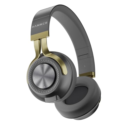 HAMMER Bash 2.0 Over The Ear Wireless Bluetooth Headphones with Mic, Deep Bass, Foldable Headphones, Upto 8 Hours Playtime, Workout/Travel, Bluetooth 5.0 (Grey) - Image 1