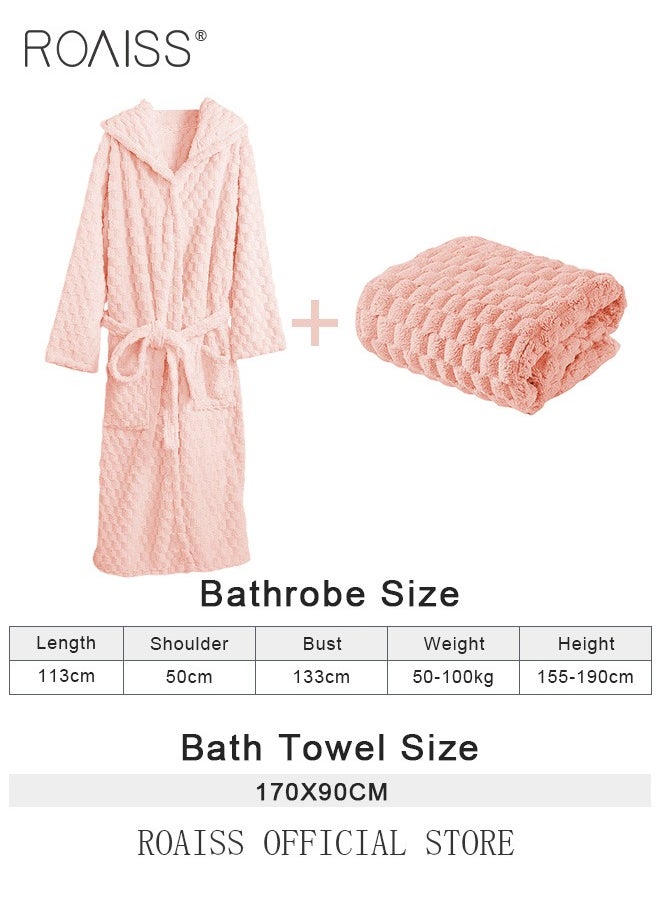 roaiss - 2 Piece Bath Set for Women and Men Thicken Absorbent Bathrobe and Bath Towel in Cloud Pattern Coral Fleece Sleepwear Autumn Winter Ladies Lightweight Soft Non Shedding Robe with Hood - Image 1