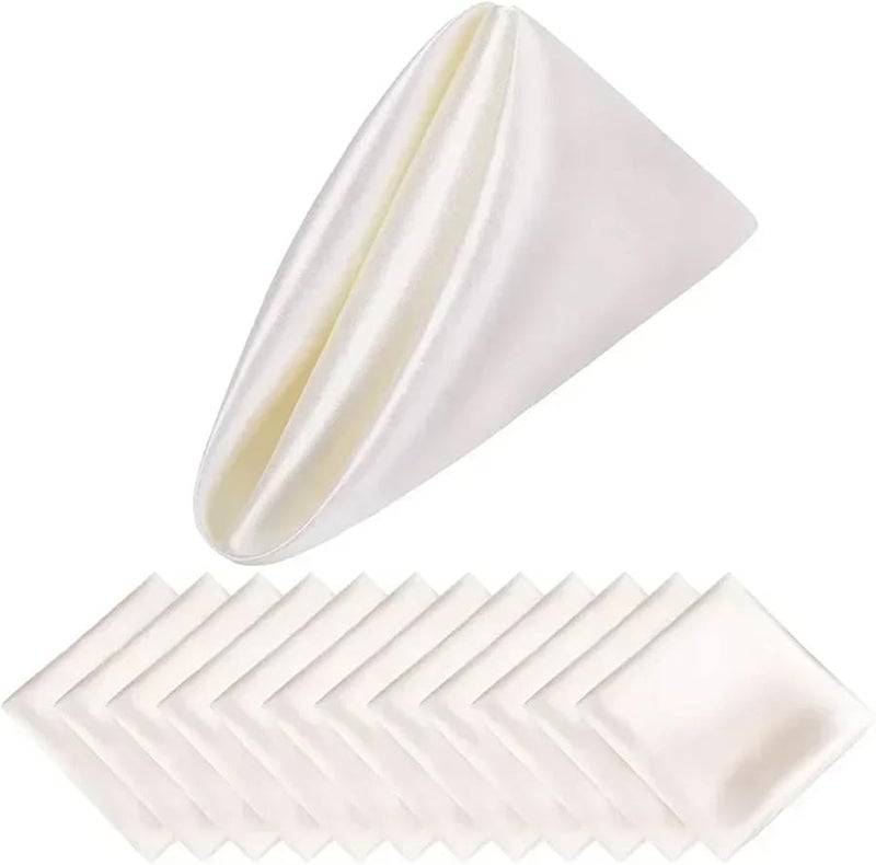 White Satin Hemstitched Cocktail Napkins 10pcs 43cm Square for Wedding Party Dinner Table - Image 1