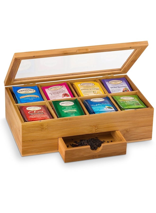 Bambusi Bamboo Tea Storage Box - Natural Wood Tea Chest Organizer With Small Drawer | Great Gift Idea  - Image 1