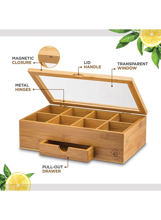 Bambusi Bamboo Tea Storage Box - Natural Wood Tea Chest Organizer With Small Drawer | Great Gift Idea  - Image 3