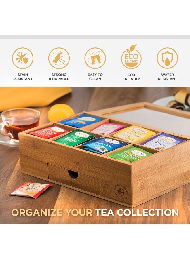 Bambusi Bamboo Tea Storage Box - Natural Wood Tea Chest Organizer With Small Drawer | Great Gift Idea  - Image 4