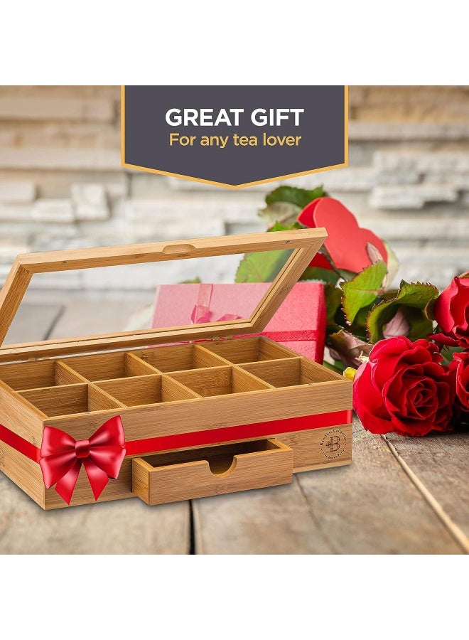 Bambusi Bamboo Tea Storage Box - Natural Wood Tea Chest Organizer With Small Drawer | Great Gift Idea  - Image 5