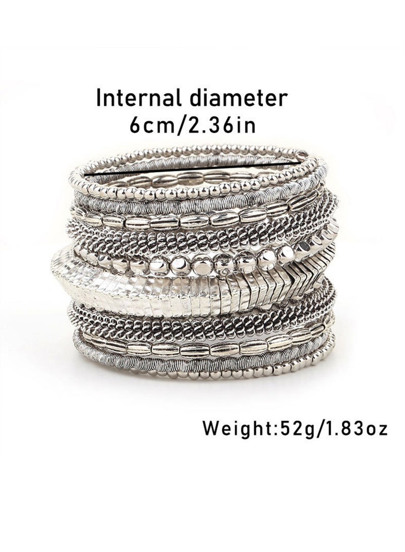 Women's Retro Ethnic Multi-Layer Wrap Bracelet. Adjustable multi-layer ethnic design, all-season versatile jewelry suitable for daily wear and parties. This stackable and eye-catching bracelet fits both teenagers and adults, featuring solid craftsmanship and comfortable wear. Decorated with exquisitely woven earthy-tone beads, it boasts a classic retro tribal style, ideal for casual trips and festive events. Durable for long-term use with no extra plating required. Wide band design, perfect for ladies with larger wrists. - Image 2