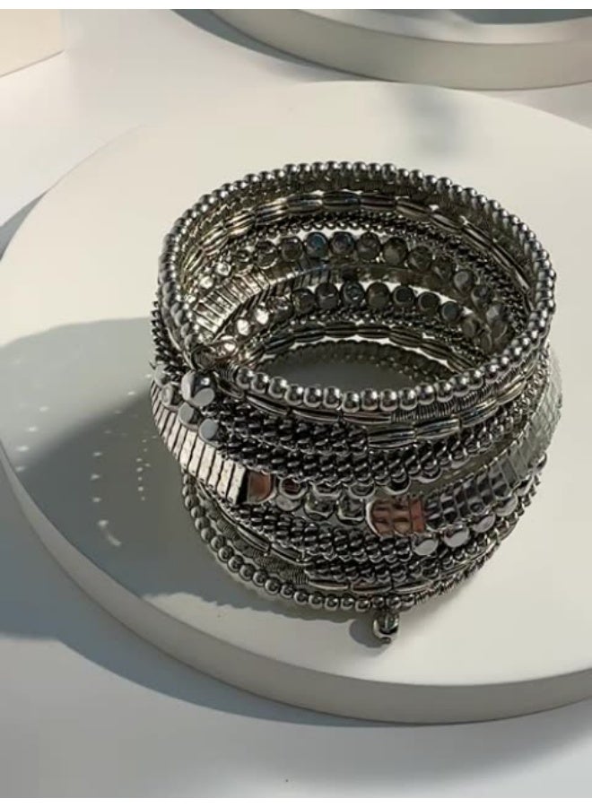 Women's Retro Ethnic Multi-Layer Wrap Bracelet. Adjustable multi-layer ethnic design, all-season versatile jewelry suitable for daily wear and parties. This stackable and eye-catching bracelet fits both teenagers and adults, featuring solid craftsmanship and comfortable wear. Decorated with exquisitely woven earthy-tone beads, it boasts a classic retro tribal style, ideal for casual trips and festive events. Durable for long-term use with no extra plating required. Wide band design, perfect for ladies with larger wrists. - Image 3
