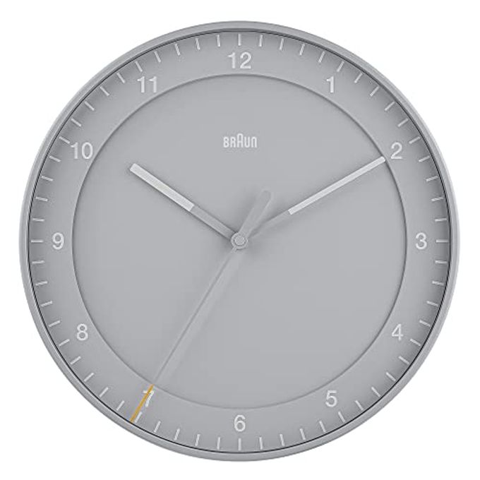 BRAUN Classic Large Analogue Wall Clock with Silent Sweep Movement, Easy to Read, 30cm Diameter in Grey, Model BC17G. - Image 4