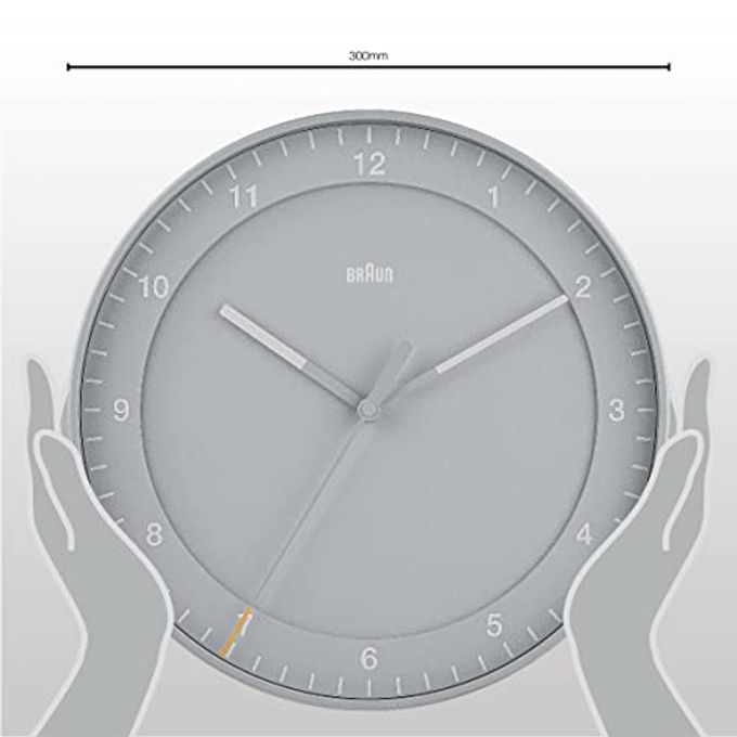 BRAUN Classic Large Analogue Wall Clock with Silent Sweep Movement, Easy to Read, 30cm Diameter in Grey, Model BC17G. - Image 3