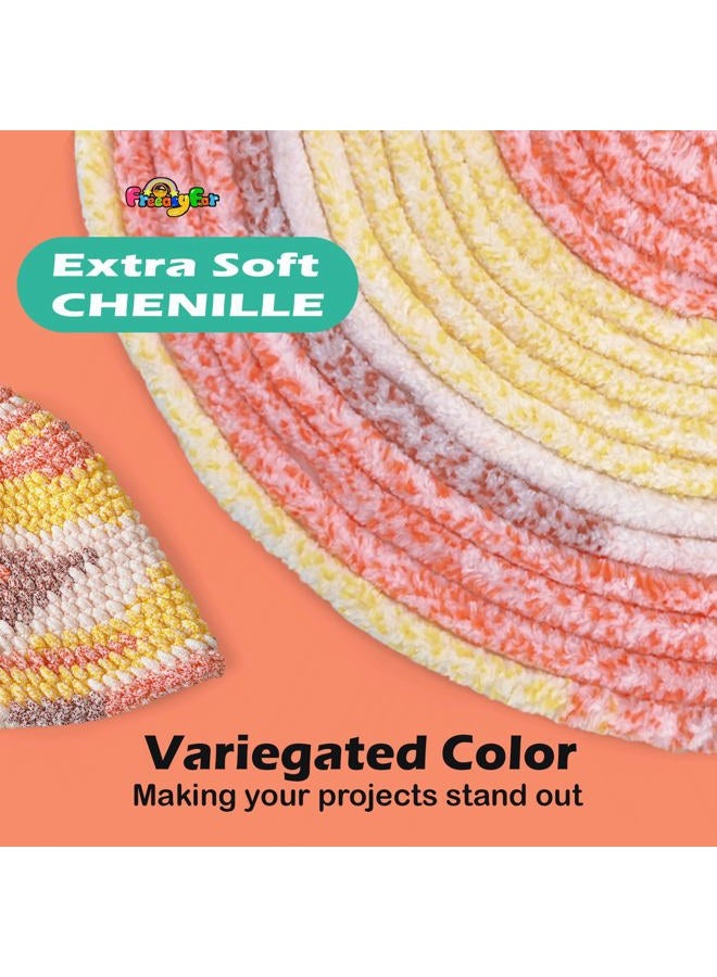 FREEASYFAR Super Soft and Cozy Chenille Yarn for Crocheting and Knitting -Easy to Crochet with-Bulky #5,3Pack of 3.5oz/93yds -Chunky Plush Yarn for Hand Craft Blanket Ammigurumi (Sunset Glow, 3 Pack) - Image 3