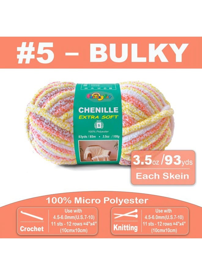 FREEASYFAR Super Soft and Cozy Chenille Yarn for Crocheting and Knitting -Easy to Crochet with-Bulky #5,3Pack of 3.5oz/93yds -Chunky Plush Yarn for Hand Craft Blanket Ammigurumi (Sunset Glow, 3 Pack) - Image 2