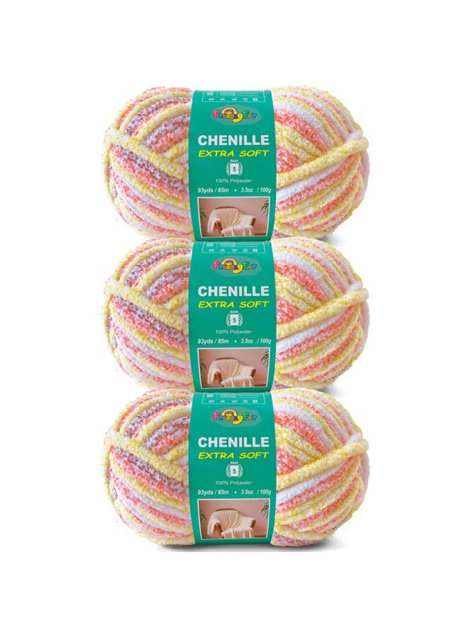 FREEASYFAR Super Soft and Cozy Chenille Yarn for Crocheting and Knitting -Easy to Crochet with-Bulky #5,3Pack of 3.5oz/93yds -Chunky Plush Yarn for Hand Craft Blanket Ammigurumi (Sunset Glow, 3 Pack) - Image 1