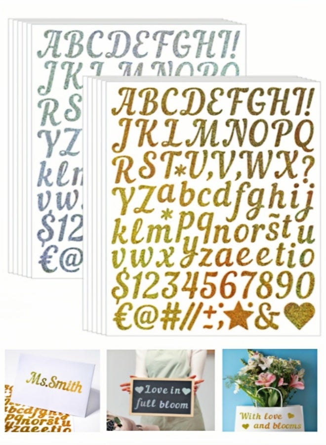 Generic 10 PCS 1-inch Shiny Metal Texture Dual Tone Alphanumeric Stickers (5 Gold+5 Silver) Waterproof, Sunscreen, Oil Resistant, Scratch Resistant, Laser Technology Diy Decorative Stickers For Greeting Cards/gifts/home/car/nail Art/home Decoration Universal  - Image 1