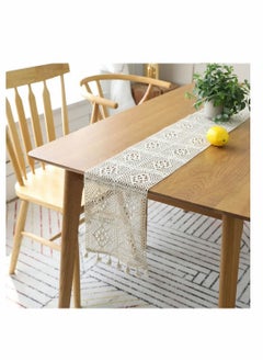 KASTWAVE European Style Natural Table Runner, Hollow Polyester-Cotton Crochet Retro Lace Wedding Table Runner with Tassels for Bohemian Rustic Wedding Bridal Shower Home Dining Table Decor (260x24cm)  - Image 5