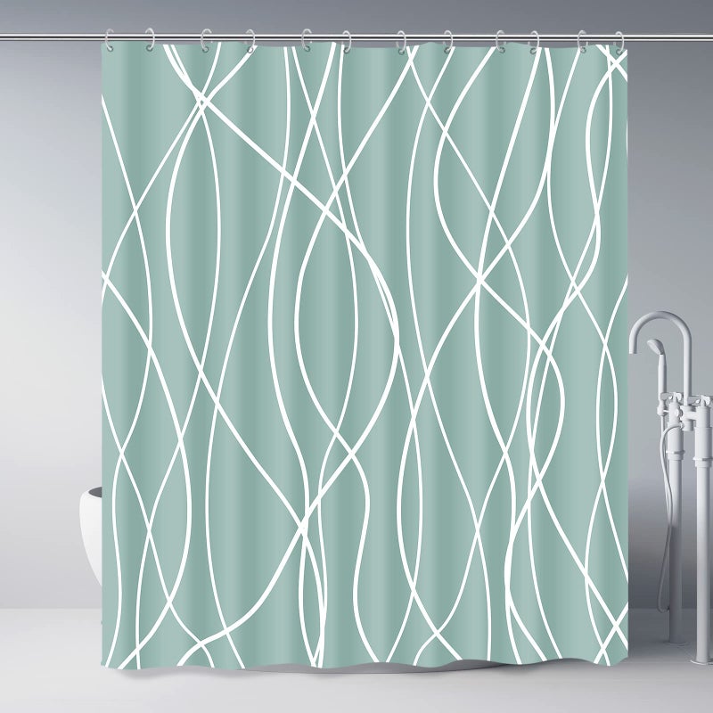 Punkray Light Green Shower Curtain for Bathroom with Hooks Shower Curtain Set White Stripe Bath Curtains Decorative Shower Curtains Water Repellent Washable  72x72