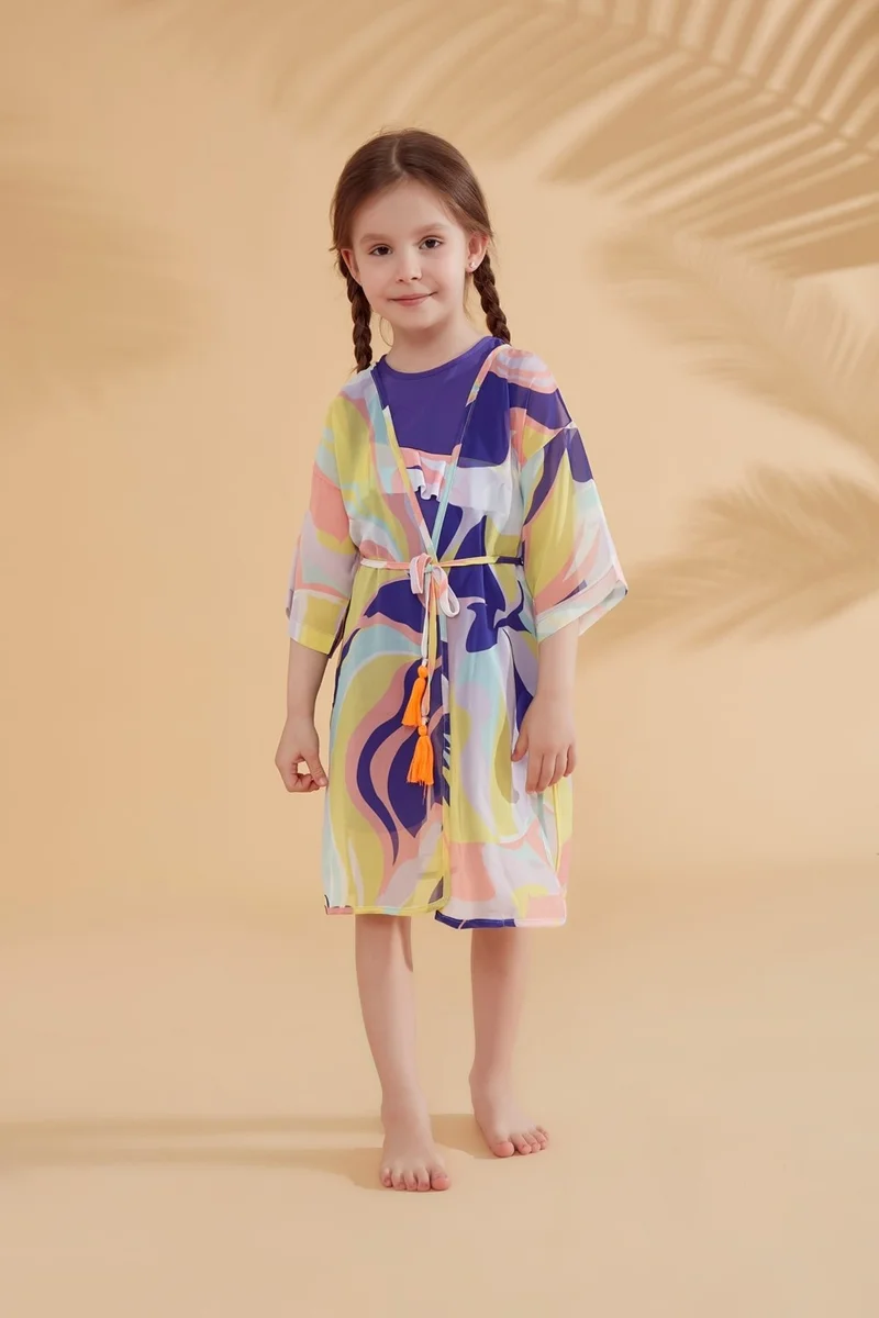Marina Kids Patterned Colorful Kimono Kaftan P2333