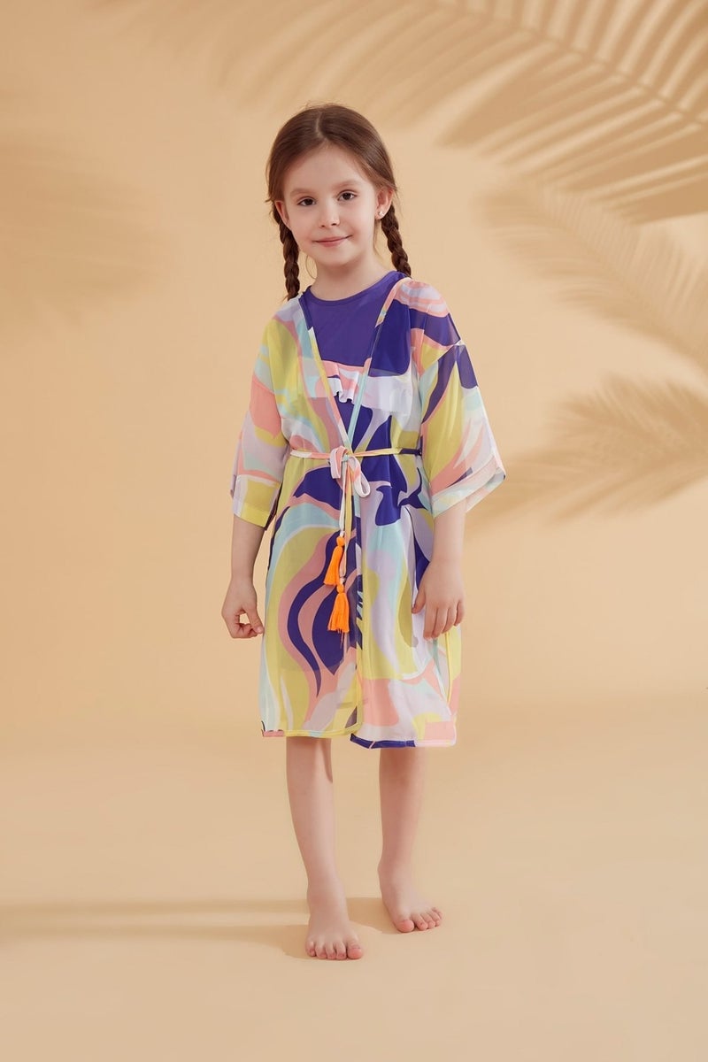 Marina Kids Patterned Colorful Kimono Kaftan P2333  - Image 2